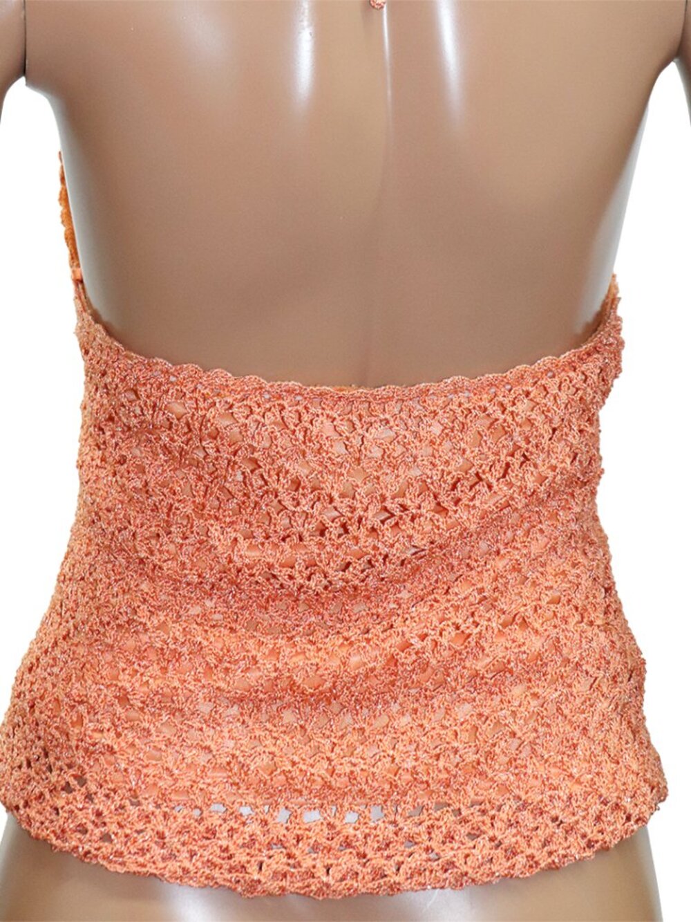 Y2K Peach Glass Beaded Crochet Halter Top M - Picture 6 of 6